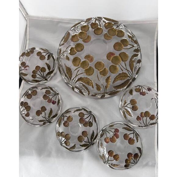 Goofus Glass Cherry Serving Bowl with 5 individual bowls - Picture 4 of 5
